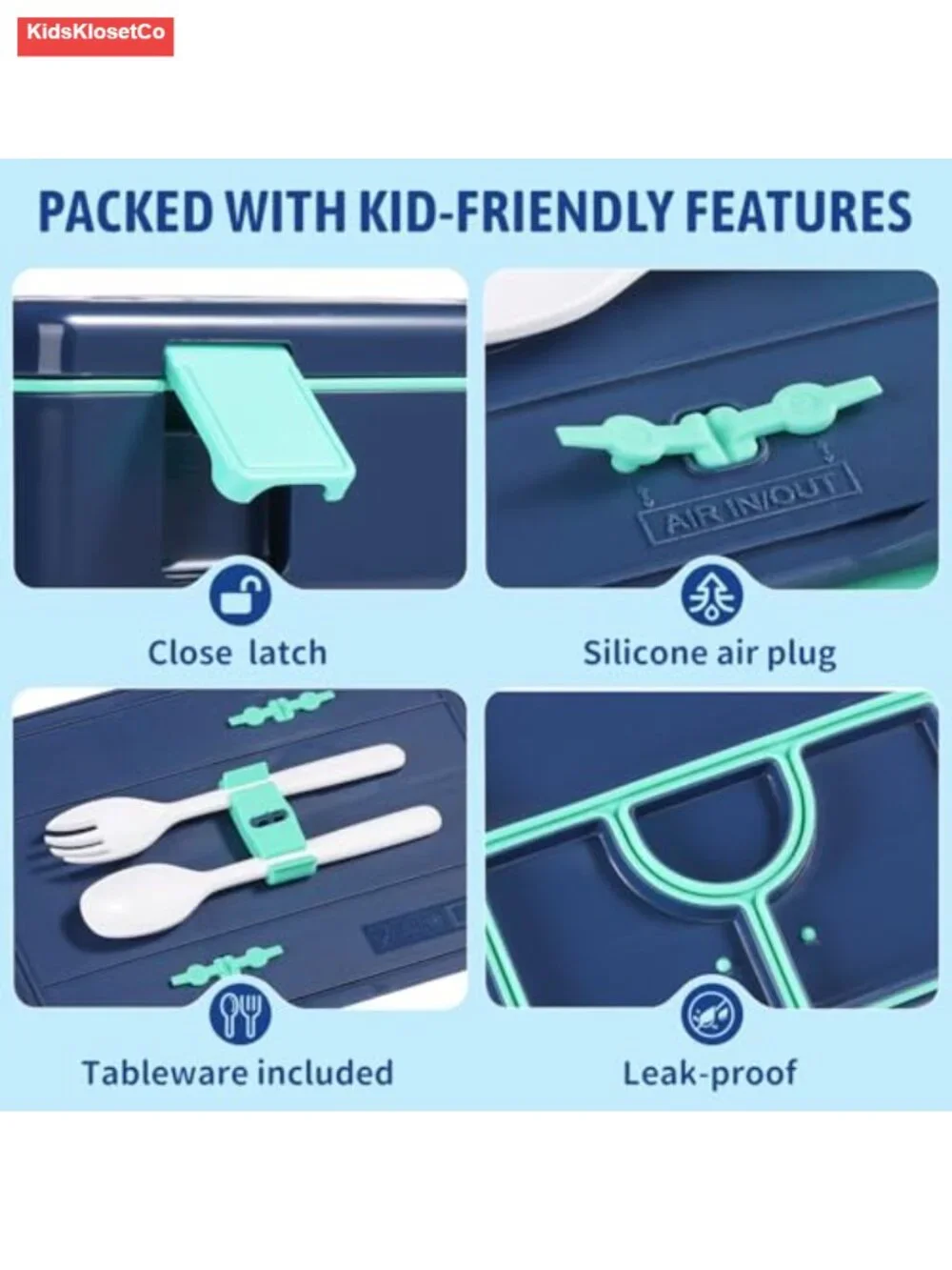 Kids Lunch Bento Box with Ice Pack, 5 Compartments, Leak Proof, BPA-Free,